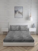 Mystic Hues 270 TC 100% Cotton Super Fine Grey Colored Geometric Print King Bed Sheet Set